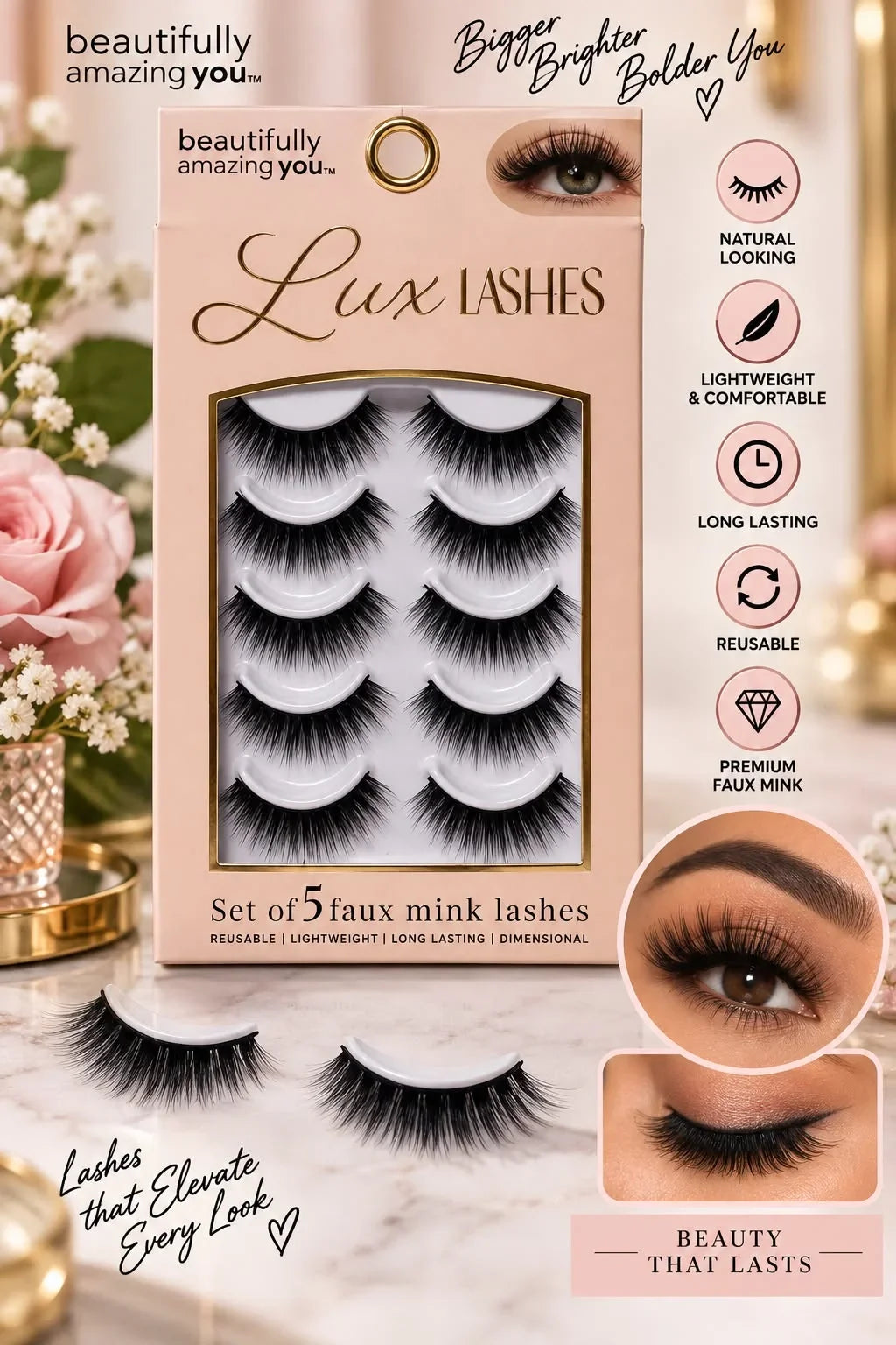 Lux Lashes set of 3 false mink eyelashes