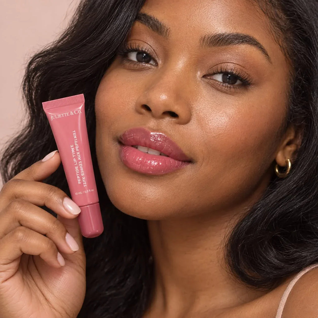Juliette & Co. 4-Pack Peptide Lip Tints in pink, berry, nude, and brown shades
