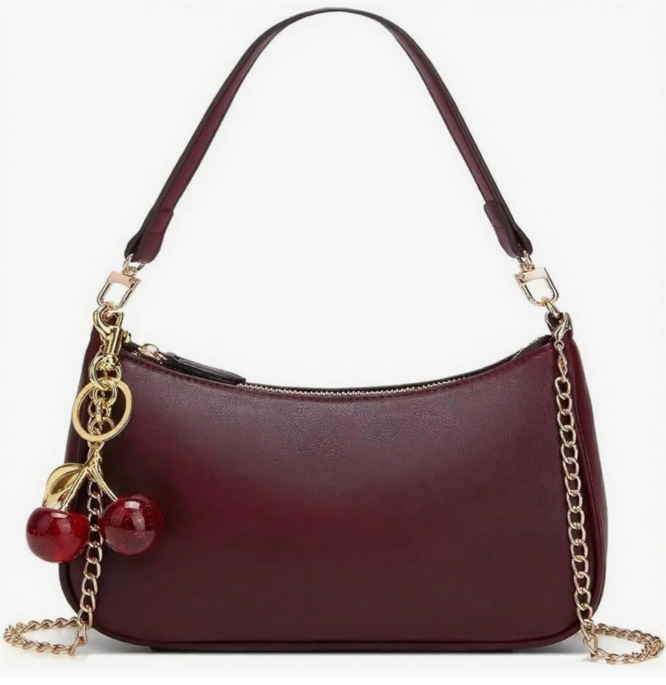 Burgundy Cherry Charm Shoulder Bag