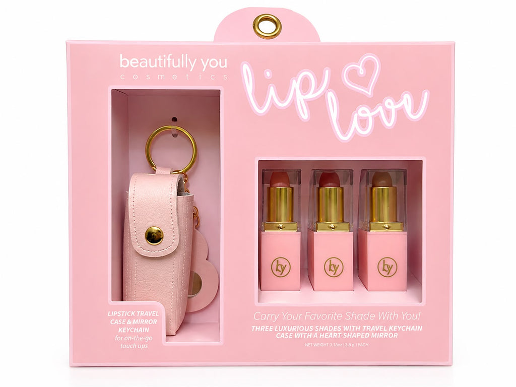 3-Piece Lip Gloss Set with Keychain Pouch