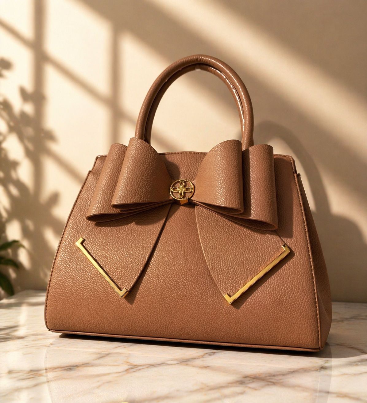 Elegant Bow Detail Women’s Handbag – Brown