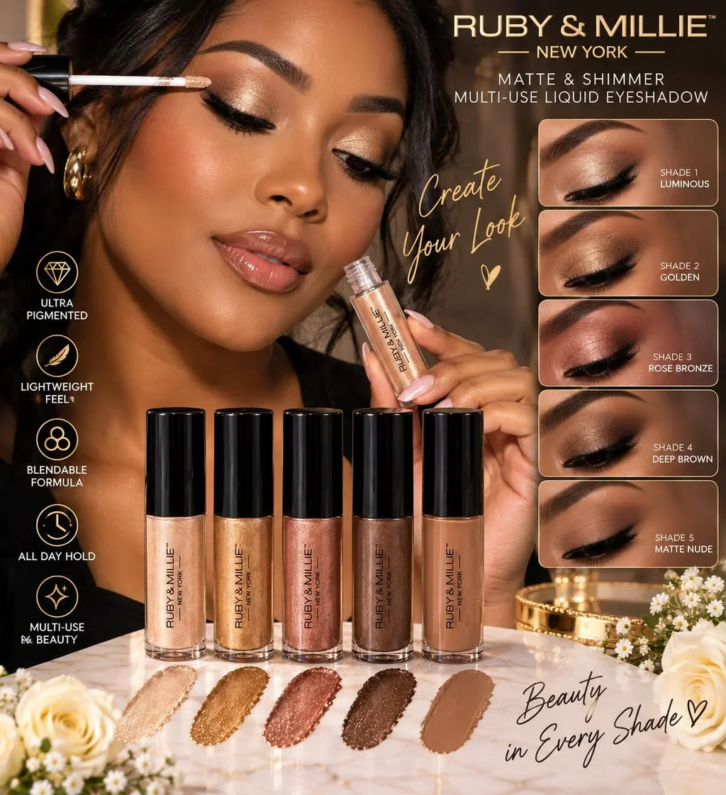 Ruby & Millie New York Matte & Shimmer Multi-Use Liquid Eyeshadow in a black window box set.