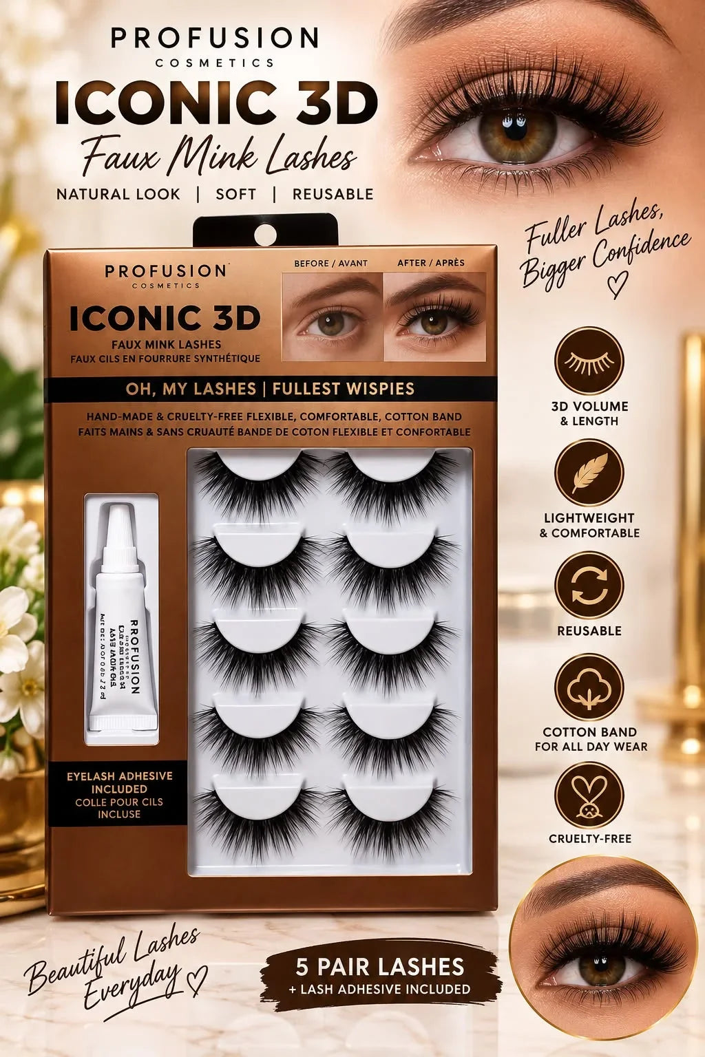 Profusion Cosmetics Iconic 3D Eyelash Extensions set.